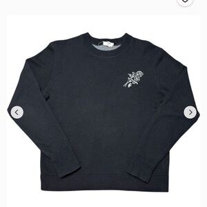 Frame Denim Wool Blend Black Embroidered Roses Flowers Crewneck Sweater, XS